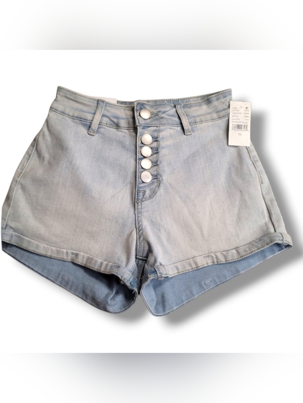 Kendall & Kylie - 22" Waist  Light Blue High-Waist Button-Front Denim Shorts